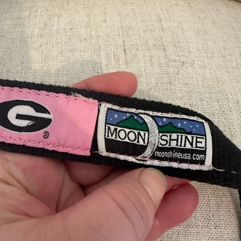 Moonshine University of GA Bulldogs Pink Canvas Woven Ribbon D-Ring Belt Size L